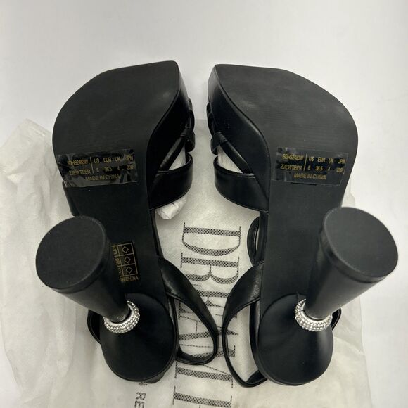 Dream Pairs High 4" Pyramid Heel Rhinestone Detail Ankle Strap Black SZ 6 NEW - Picture 4 of 8